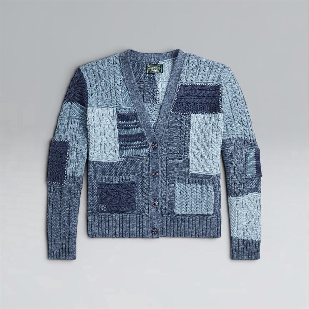 Polo Ralph Lauren Girl’s Cardigan Sweater S Blue Patchwork V-Neck
